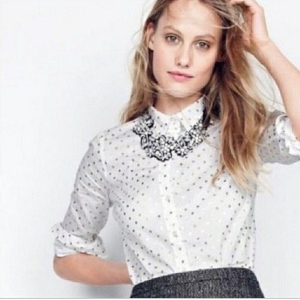 J. Crew Perfect Metallic Polka Dot Button Down Top Size 8T